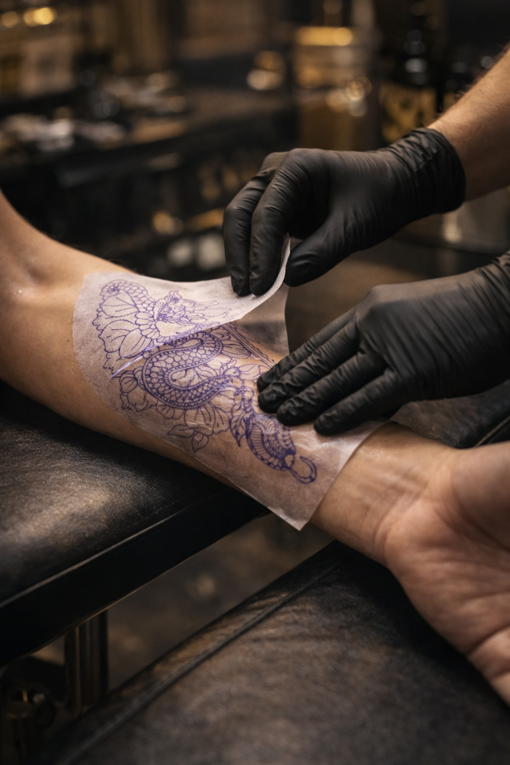 Applicazione dello stencil tattoo